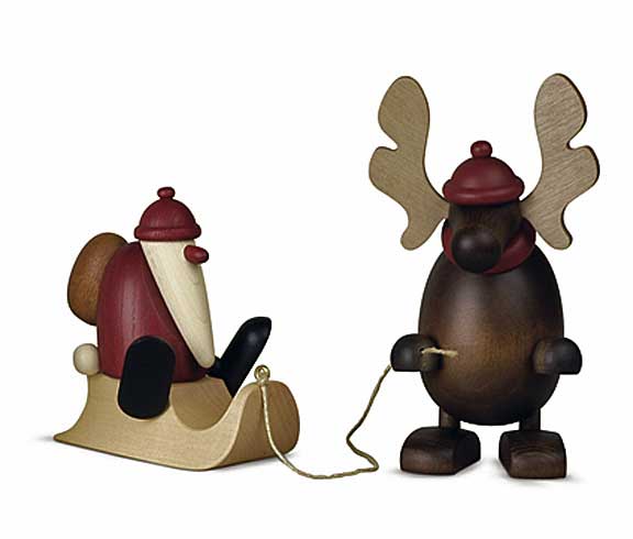 Bjoern Koehler Kunsthandwerk-Elk/Moose Olaf with Santa on Sleigh