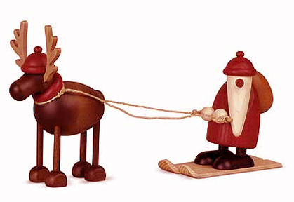 Bjoern Koehler Kunsthandwerk Reindeer Rudolf with Santa on Skies